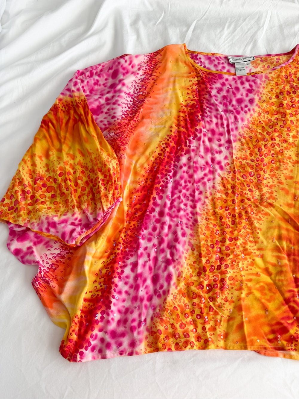 Vintage 100% Silk Diane Gilman Bright Sequined Animal Print Oversized Blouse